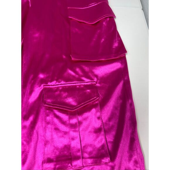 Boutique Brand Hot Pink Satin Cargo Pants Wide Leg Statement Trousers Sz XL - Picture 8 of 15